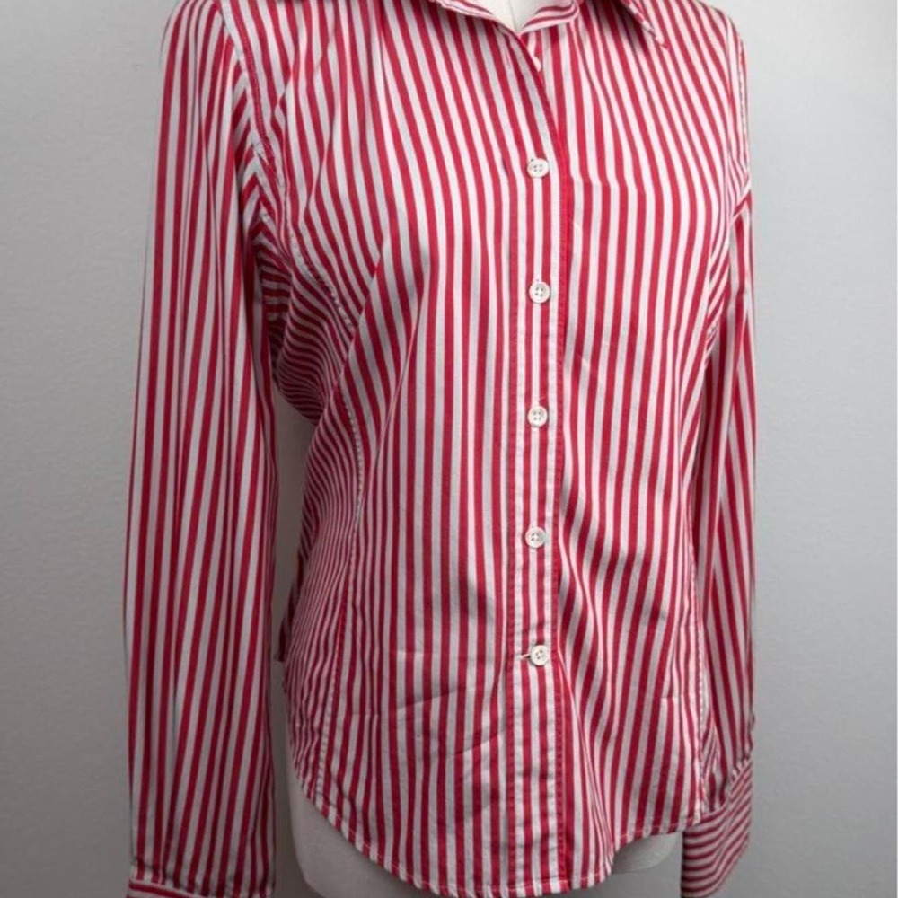 Façonnable Red White Striped Tailored Shirt French Designer 100% Cotton - Picture 5 of 8